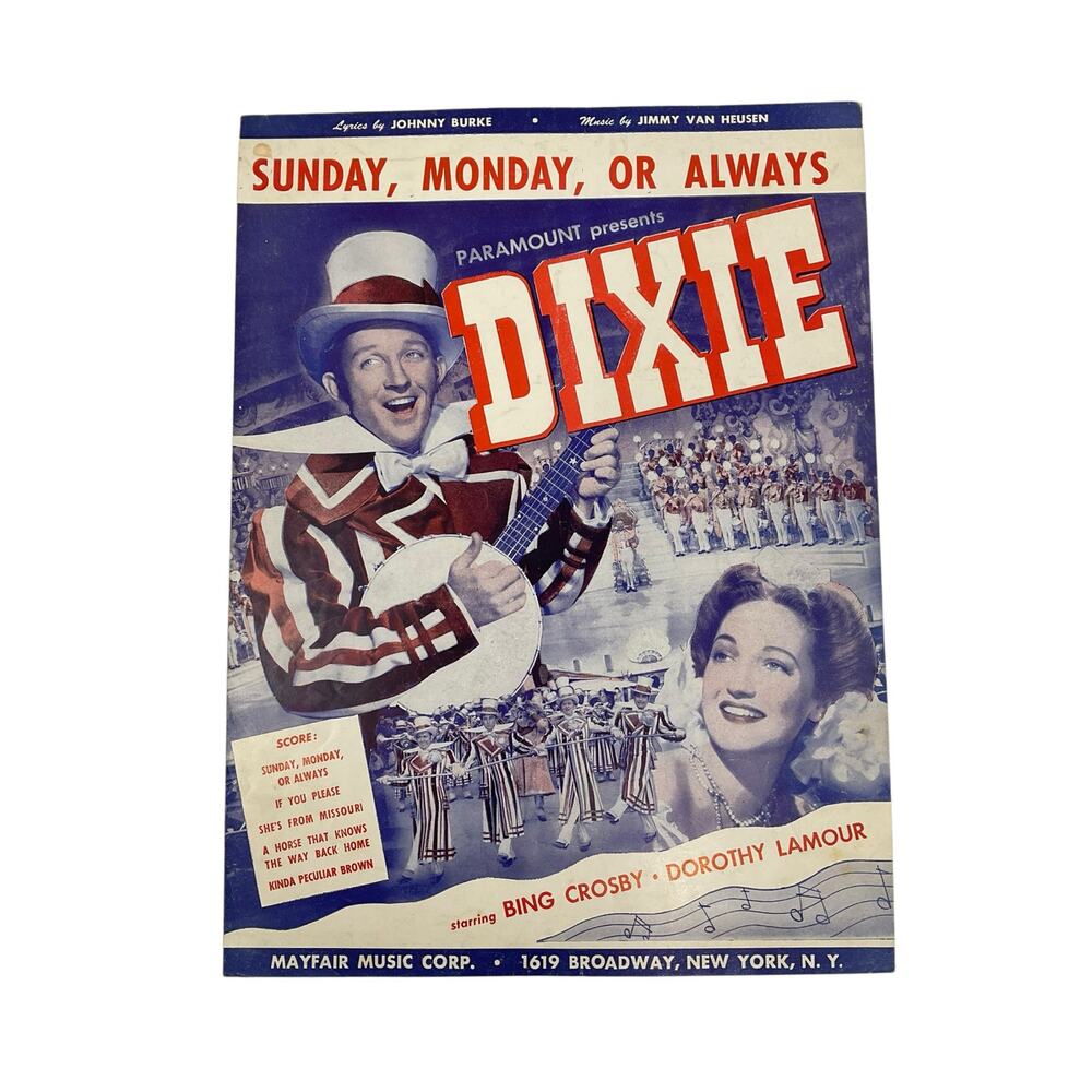 Sunday Monday‎ or Always Sheet Music Dixie Bing Crosby Dorothy Lamour
